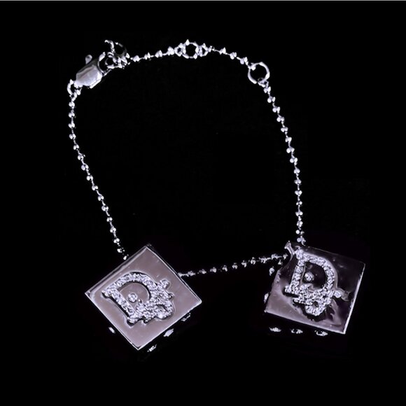 Dior Jewelry - Vintage Christian DIOR Silver Tone Crystal 7” Dice Charm Bracelet Fall 2004